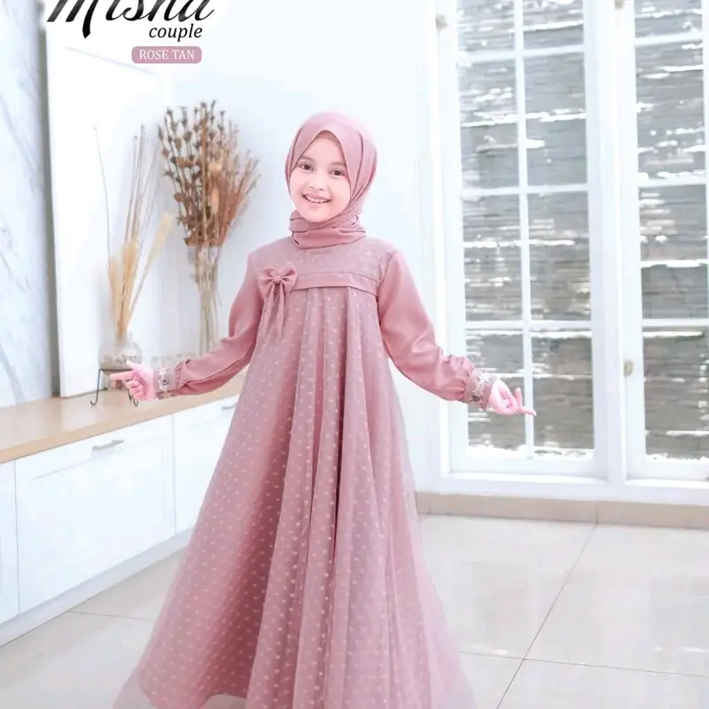 Misha dress kids usia 5-15 thn UK M, L, XL bahan shakila mix tille dot gamis terbaru / gamis anak perempuan / gamis lebaran / gamis Renda baju  lebaran 7
