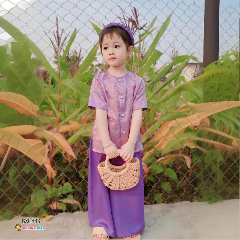 [BexinhshopVN] [TẶNG KÈM CÀI] Set áo bà ba vân hoa dễ thương cho bé gái BXG882
