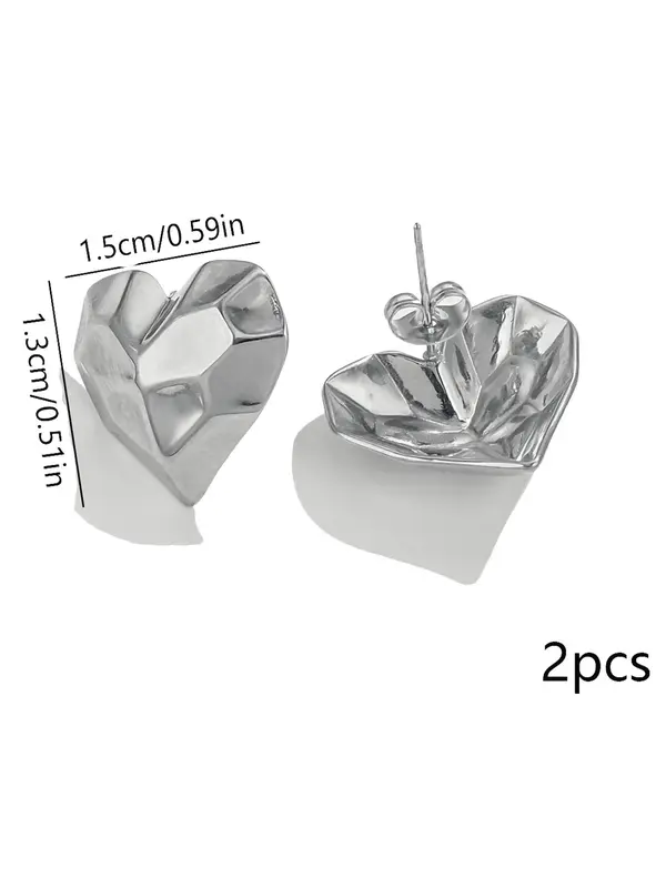 Heart Shaped Stud Earrings, Fashionable Stainless Steel Jewelry for Women & Girls, Trendy All-match & Exquisite Jewelry for Birthday Gift 2