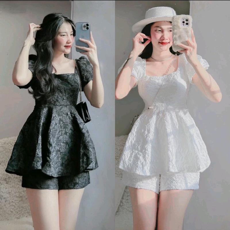  1M167 SET áo baby doll hở lưng kèm quần short  eo 60-72cm  Nữ 