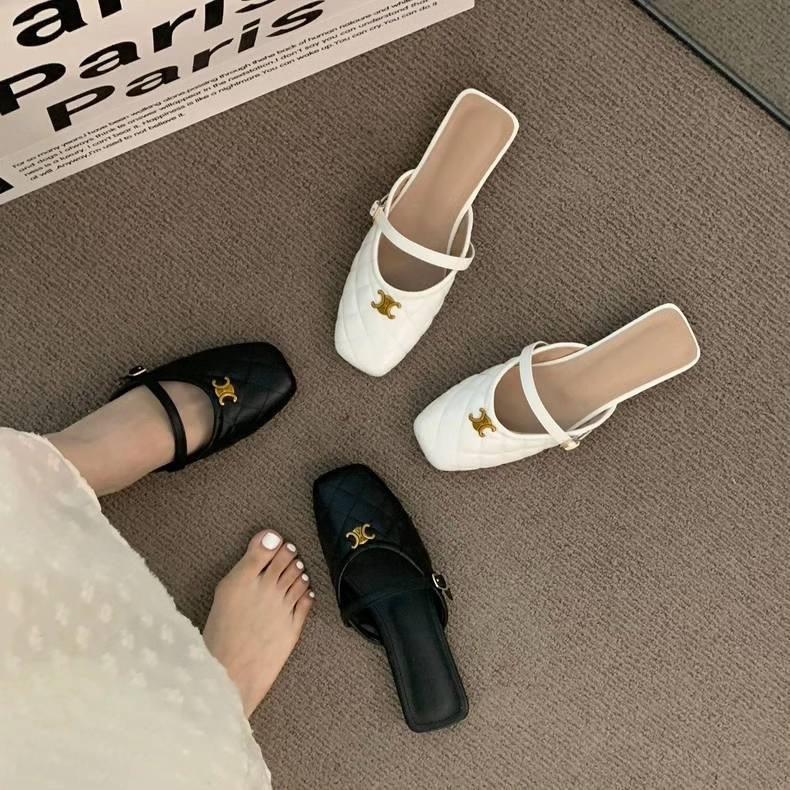 Sục bệt nữ chữ X dây quai ngang da trám Tết 2024 đen sz chuân daphom - Shoes, DéP