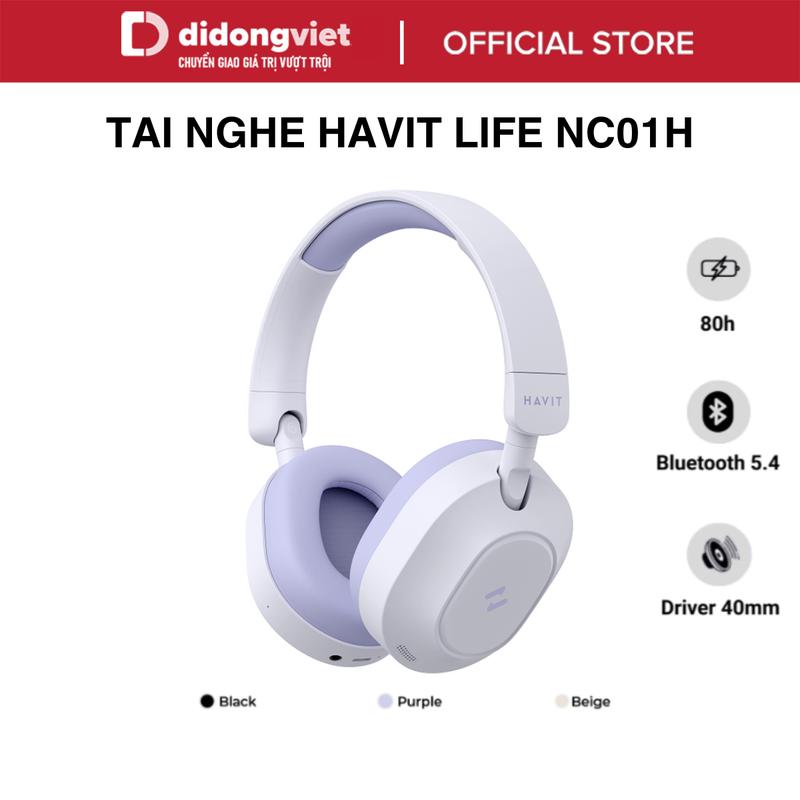 Tai Nghe Headphone Bluetooth HAVIT LIFE NC01H, BT 5.4, Chống Ồn ANC, Màng Loa 40mm, Nghe Đến 80H - Chính Hãng BH 12 Tháng