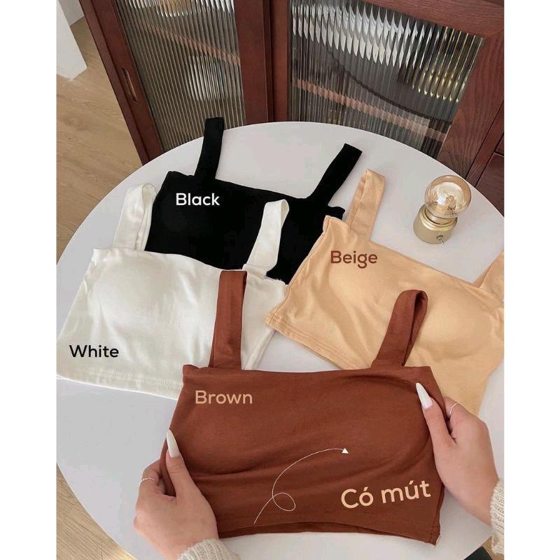 Áo 2 dây bản to có mút ngực Top Nữ Women Đen 7