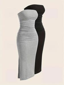 Vestido tubo ajustado con dobladillo fruncido para mujer, ropa para el Día Nacional, vestido bandeau informal y moderno sin mangas ni tirantes para el día a día, conjuntos de verano 2024, vestidos de sol, vestidos para mujer, vestidos de verano