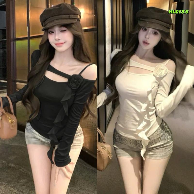 ÁO KIỂU TAY DÀI PHỐI HOA HỒNG TRỄ VAI SIÊU SANG CHẢNH YG681