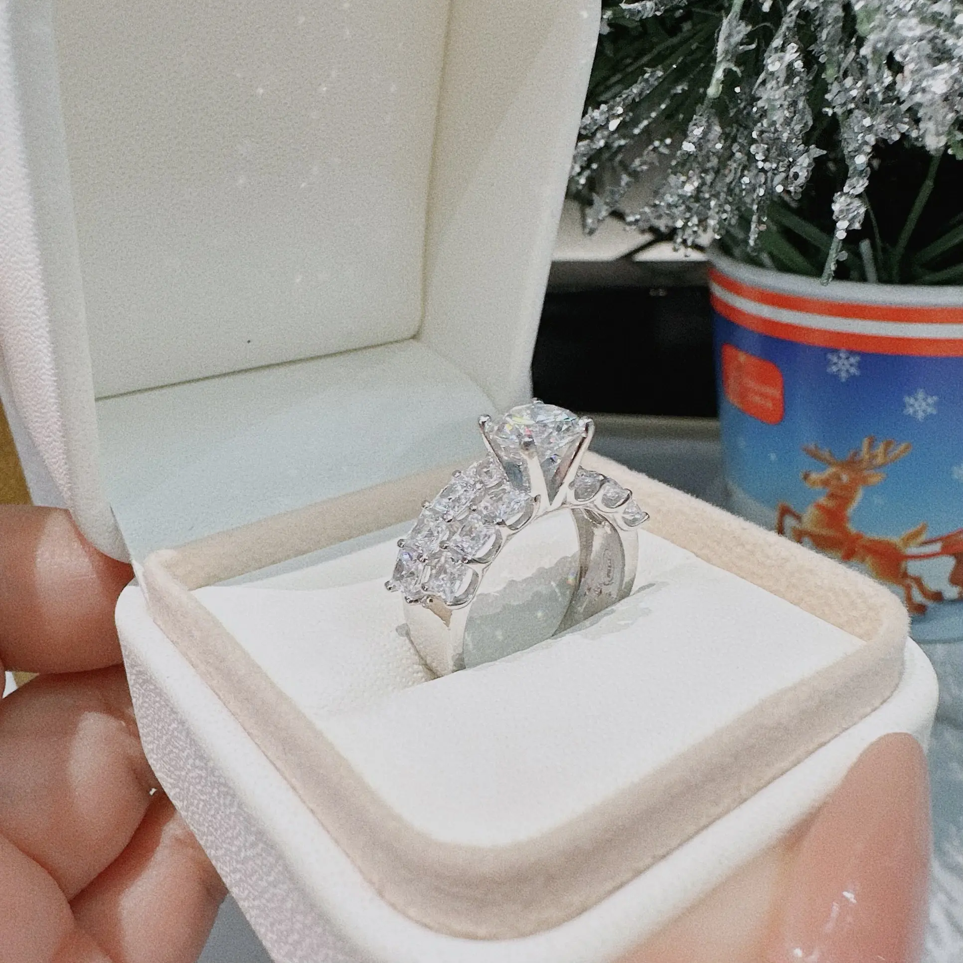 Nhẫn bạc nữ Moissanite chủ 6.8 ly xi vàng trắng 18k - Mã N59