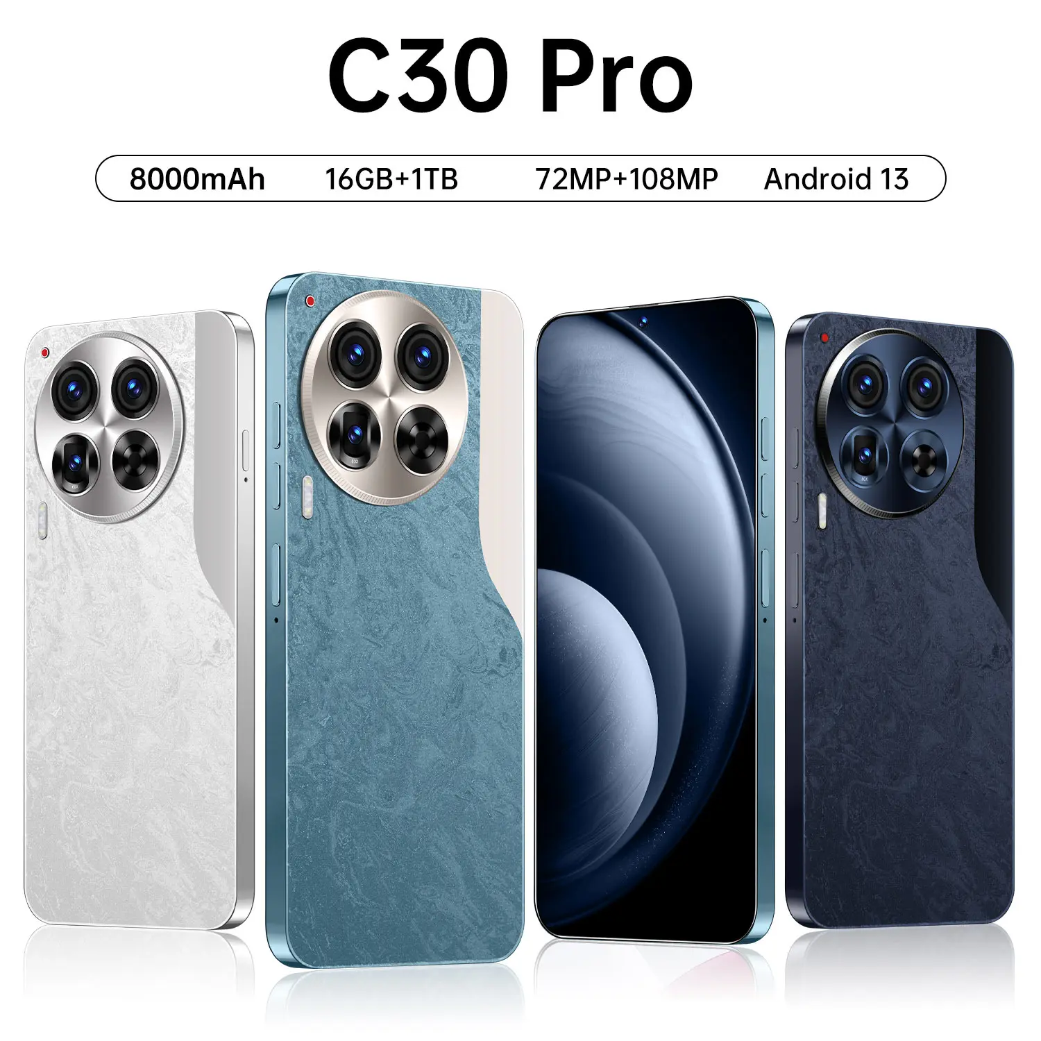 Điện thoại thông minh, C30 Pro mới, Màn hình lớn được đục lỗ thực sự, Bộ nhớ 2 + 16G, Hệ điều hành Android 8.1, Thích hợp cho quốc tế, Bán chạy