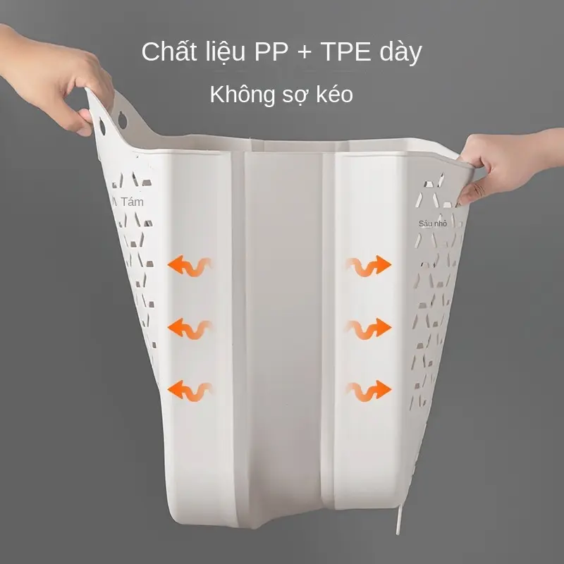 ￼Giỏ Đựng Quần Áo Bẩn Nhà Tắm Thiết Kế Tay Cầm Treo Tường Có Thể Gấp Gọn Chất Liệu Nhựa Dẻo Kèm Miếng Dán 6