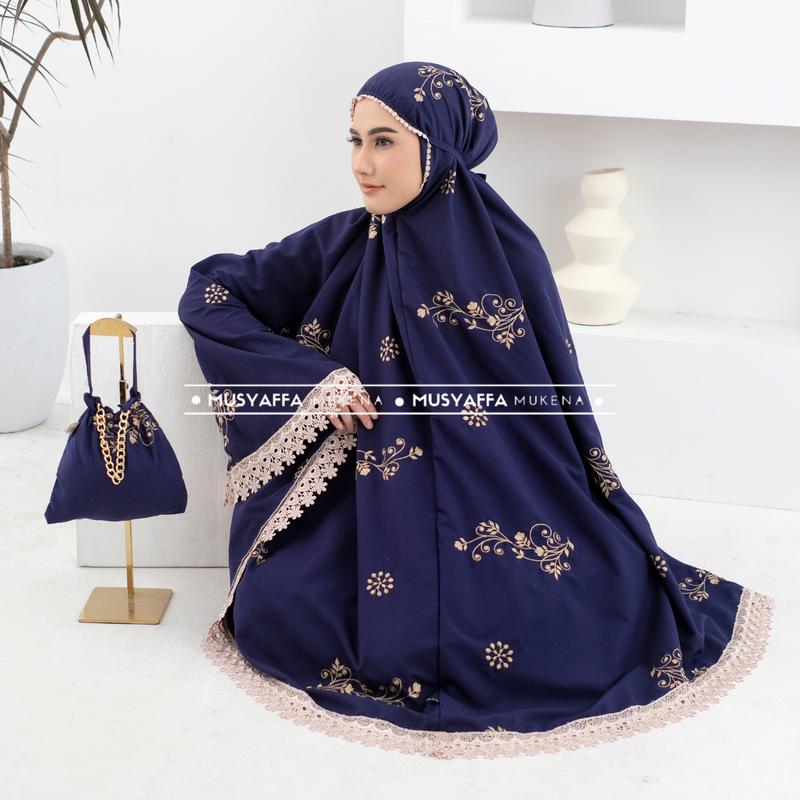 MUSYAFFA - Mukena Dewasa Bordir Clara Premium Cantik Mewah Atasan Bawahan Bunga Katun Muslim Mukenah Mukena bordir 2
