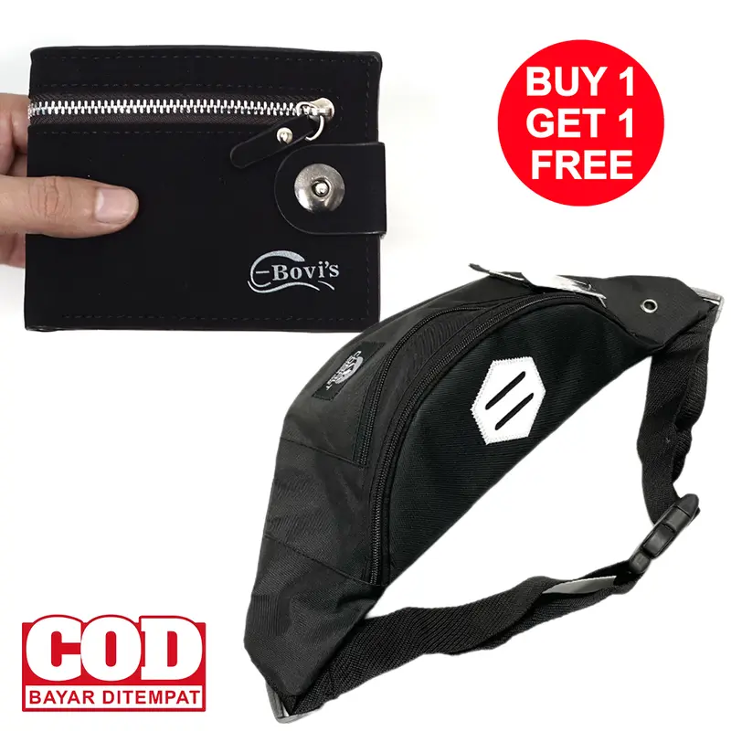 TAS SELEMPANG PRIA CANVAS + DOMPET PENDEK KULIT SINTESIS TERMURAH Pinggang Waistbag Cowok 1