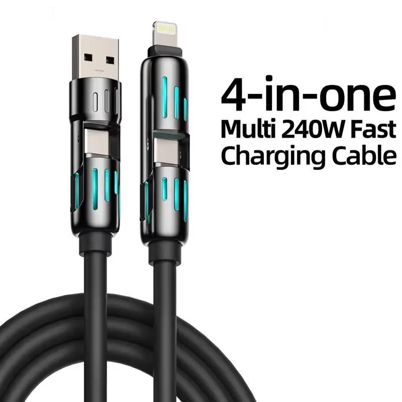 Cáp sạc đa năng USB, MFISH, 4 trong 1, sạc nhanh Type C, USB, Lightning-Max 240W, Tương thích với iPhone 16 / 15, iPad, Đồng bộ hóa dữ liệu