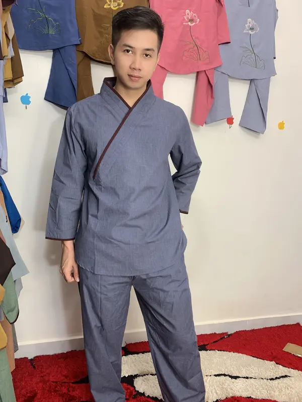 Đồ LAM ĐI CHÙA Trang Nghiêm mẫu Nhật Chéo lam Nữ Dress Áo Menswear Quần 2
