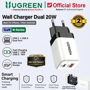 UGREEN Kepala Charger for iPhone 11 12 13 14 15 Series PD Type C Fast Charging 20w 30w