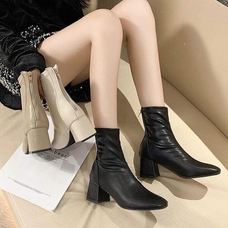  Bốt cổ ngắn chất da mềm siêu xinh 7089-1 chỉ thẳng Shoes Nữ Boot GiàY Cổ Cao Nhung 