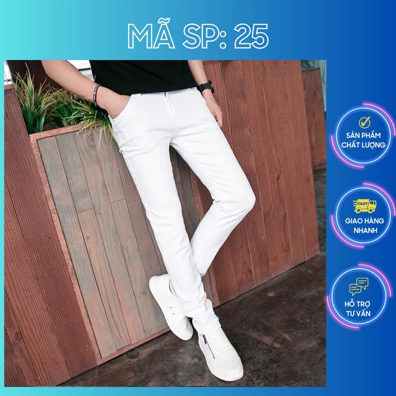 Quần jeans nam màu trắng trơn không rách gối chất bò co dãn nhẹ form skinny HD25 mẫu mới Menswear Pants
