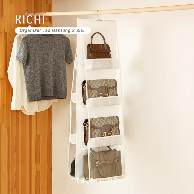 KICHI - Organizer Gantung Penyimpanan Tas 2 Sisi Multi Lapis Anti Debu 0