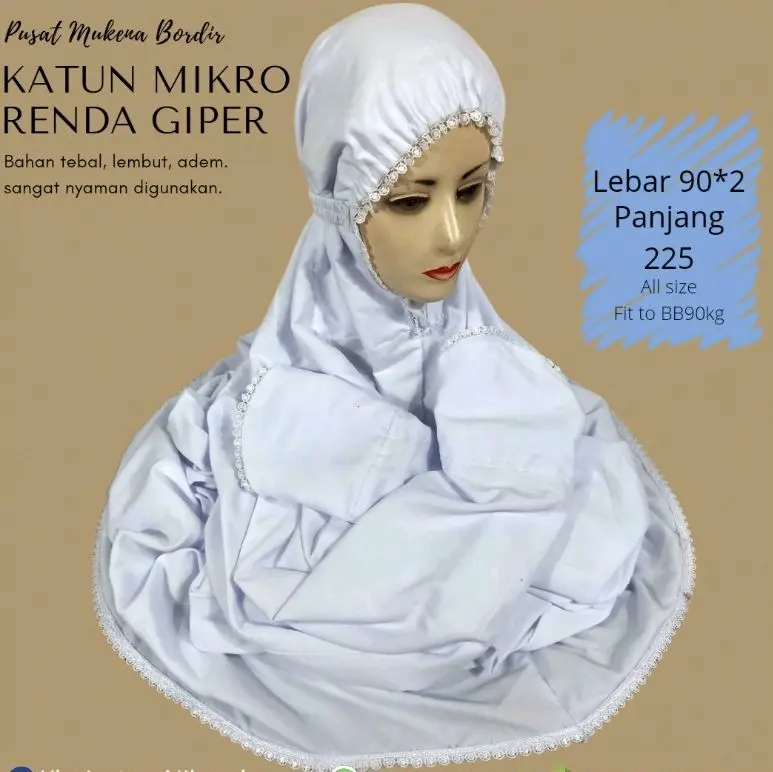 mukena terusan/mukena lajuran/ mukena polos, mukena katun halus  mukenah  dewasa  putih