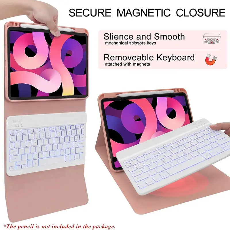 Magnetic Keyboard Cover, 1 Count Detachable BT Backlight Keyboard Protector, Smart Cover for iPad Air 5/4, iPad Pro 11, iPad Pro 10.9, iPad Pro 9, iPad Pro 8, iPad Pro 7 5