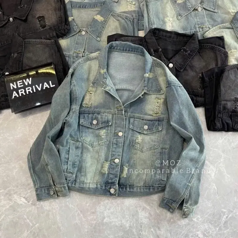 Áo khoác bò nữ xước. Form vừa người. M62 55kg đổ lại ( có 6 túi )   Women. Top Jacket SEO 3
