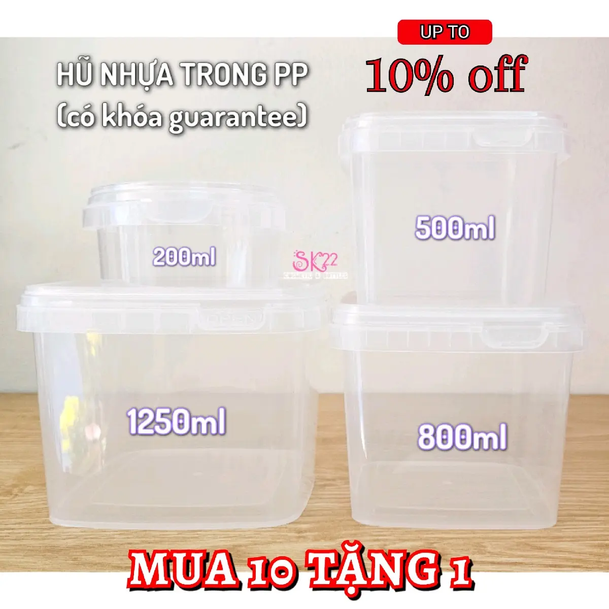 [10 tặng 1]SET 10 HŨ NHỰA TRONG PP 200ml/350ml/500ml/800ml (có khóa Guarantee) Phòng ngủ Thức ăn Nhựa