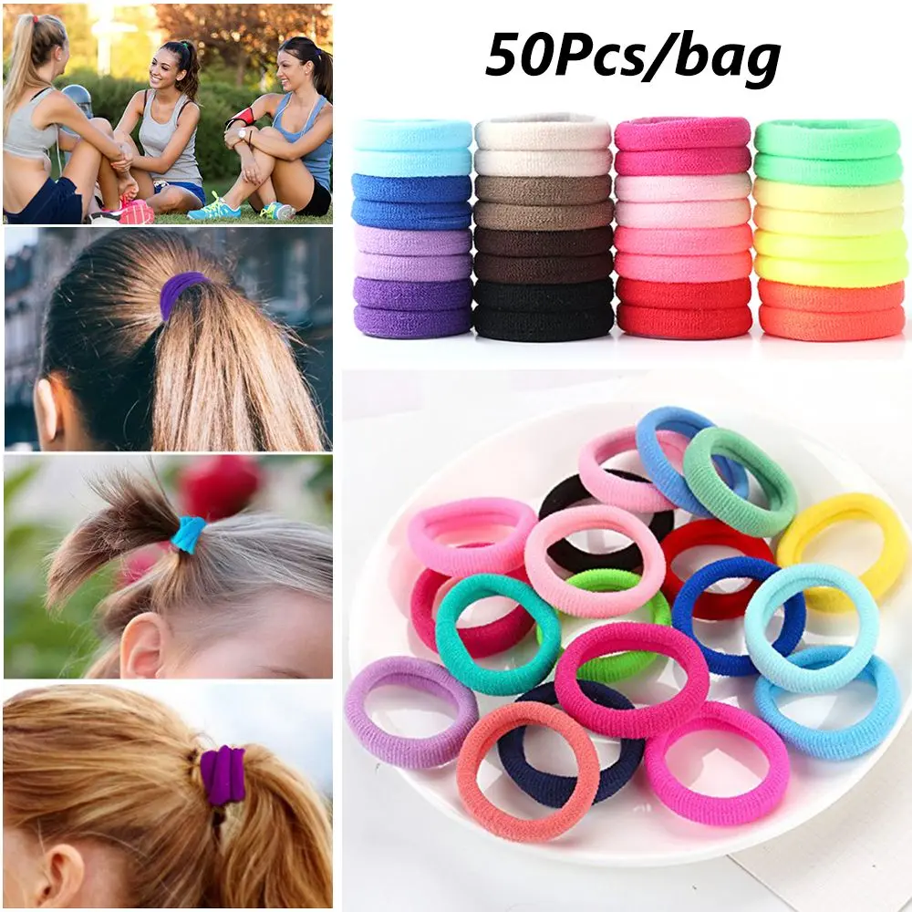 50Pcs/lot Wholesale Ponytail Holder No-damage Nylon Hair Rope Ties Scrunchies Rubber Bands Elastic Hair Bands