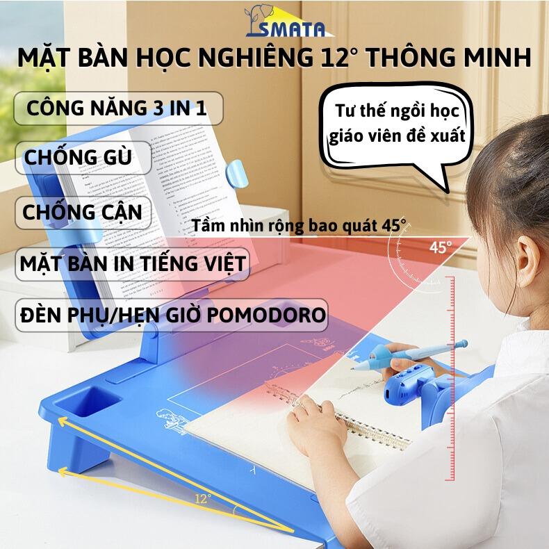 Mặt bàn học thông minh, bàn học chống gù cho bé tiểu học, mặt bàn nghiêng 12° SMATA đa năng 3 in 1 cho trẻ từ 5-12 tuổi