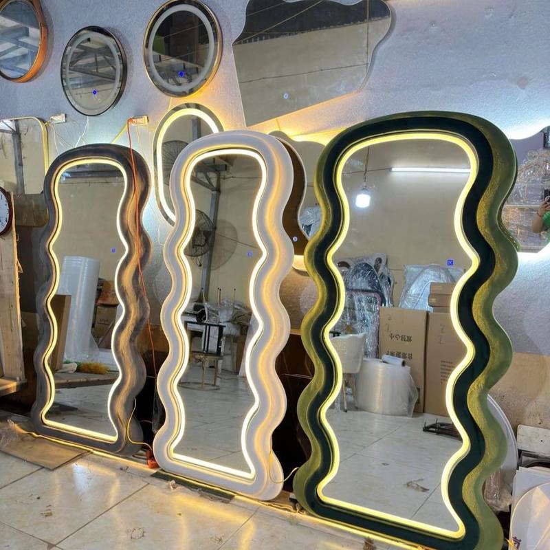 Gương soi toàn thân ( gương sóng bọc nỉ) kích thước 90x180 đèn led có chân dựng và móc treo gương decor phòng siêu đẹp 8