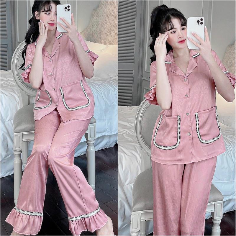 Bộ đồ ngủ JUSOKA pijama lụa gấm xước tay ngắn quần dài mặc nhà TN37