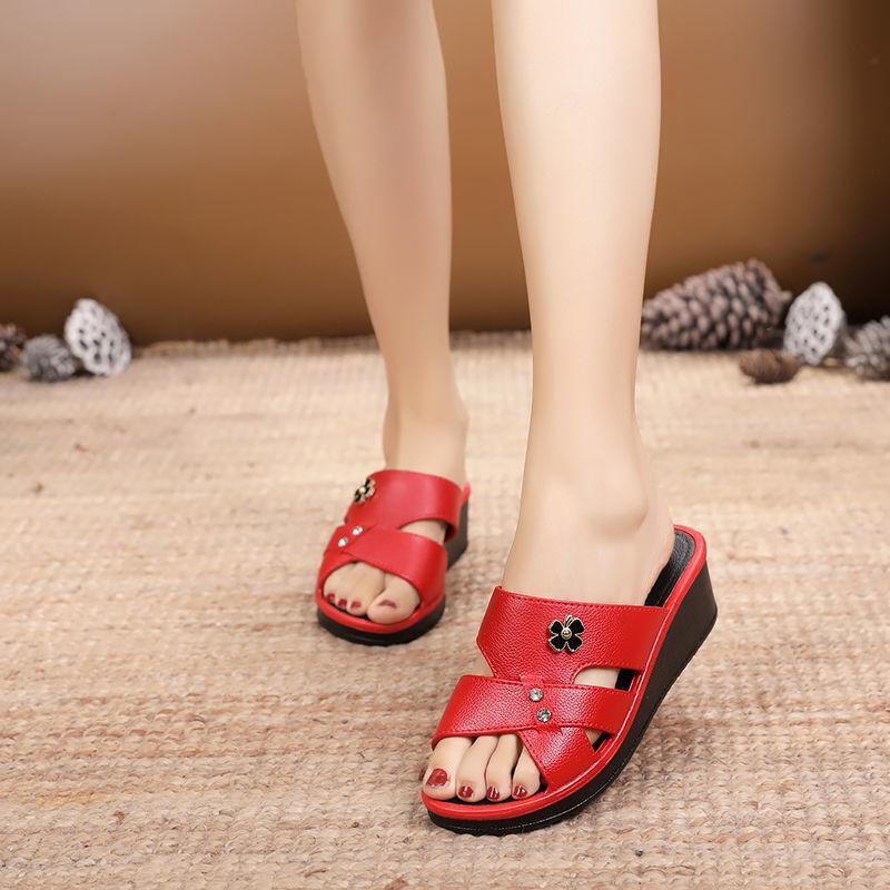 Dép Nữ, Thời Trang Mới Cho Phụ Nữ Trung Niên, Dép Đế Xuồng Hở Ngón, Thích Hợp Cho Mùa Hè, Giày Của Mẹ, Dép Đế Bằng Chống Trượt, Thích Hợp Cho Phụ Nữ, Có Thể Đeo Ngoài Trời 3