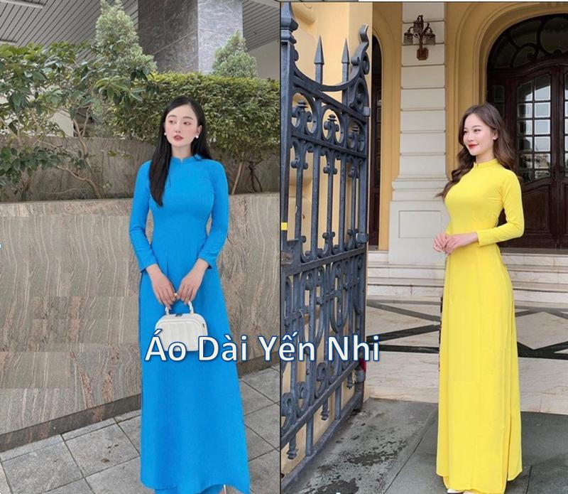 Áo dài trơn truyền thống màu vàng tươi  và màu xanh Đức Mẹ chât liệu lụa mỹ cao cấp mềm mại đẹp trẻ trung Nữ Voi Nữ Voi Voan Sen