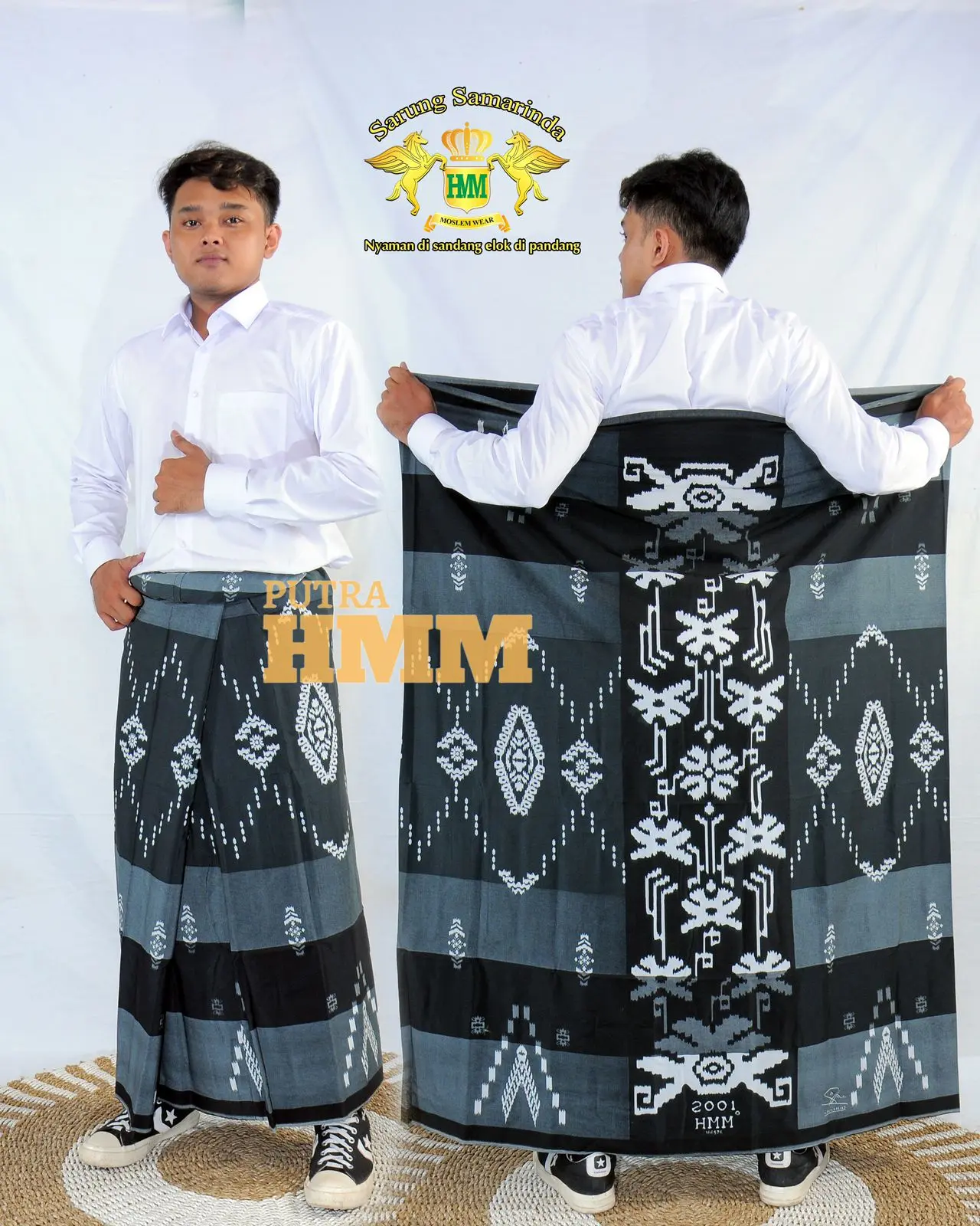 Sarung HMM Sarung Samarinda HMM Sarung Jumbo Sarung Santri Sarung Murah Bisa COD Poliester katun motif dewasa  nyaman Muslim Pria Hitam