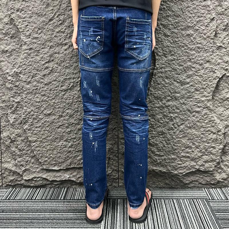 Quần jeans xanh đậm xước rách khoá lệch bo gân Hót New 4