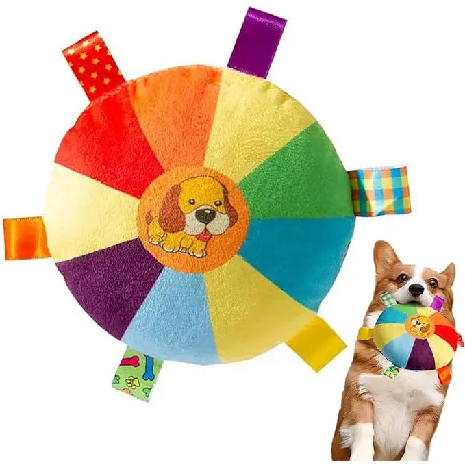 Plush Pet Dog Flying Discs Chew Toys, Interactive Tug of War Dog Toys with Bells Inside,Turntable Pattern Washable Bite-Resistant Pet Toys for Dogs