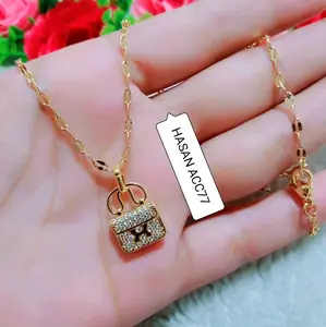 kalung dewasa perhiasan wanita model berlian emas/Titanium/anti karat dan luntur Gold