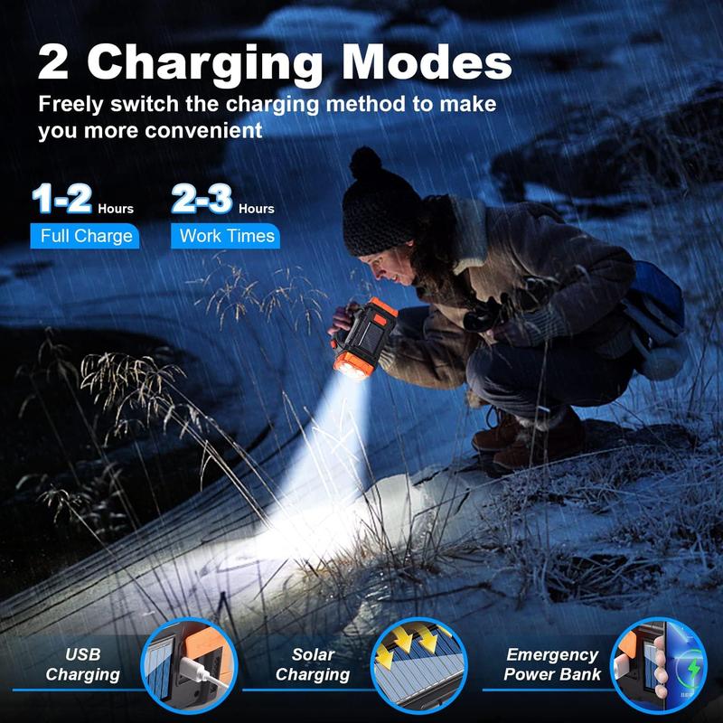 Product Introduction of Solar Powered Handheld Flashlight, 8 Modes Spotlight with Usb Cable, Rechargeable Portable Led Searchlight for Outdoor Hunting Boating Camping Emergencies, Lamp, Christmas Gift 7