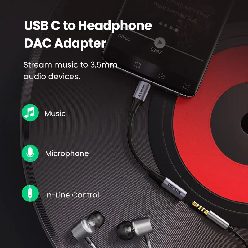 UGREEN Converter Splitter DAC Type C ke Jack 3.5mm+Type C Charging Audio Call 1
