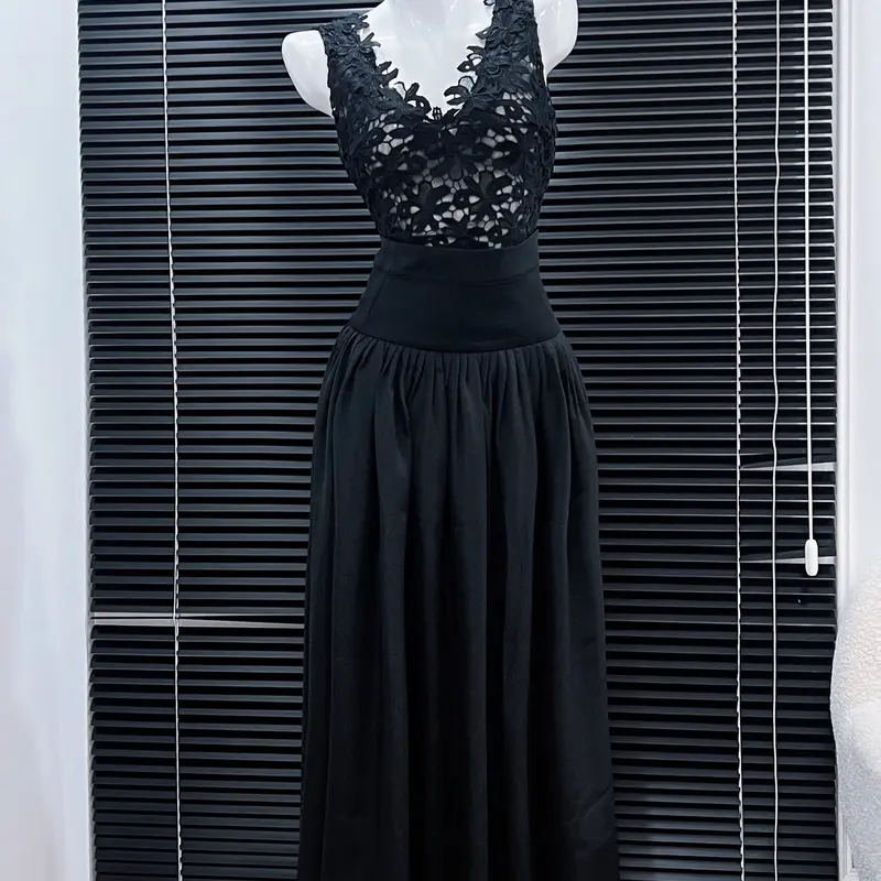 Sét thiết kế - Sét áo ren hoa phối chân váy xoè nhún dáng dài 1337-CN Women Nữ Top Nhung Viền Ren 3