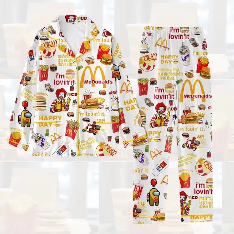Fast Food Design Pajamas Set, Funny MacDonalds Addict Pajamas, Food Midnight Shirt, Unique Gift For Him Her