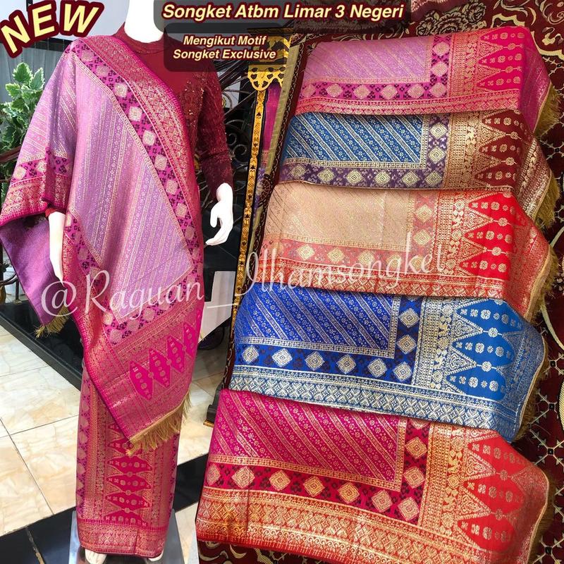 NEW Songket Atbm Limar 3 Negeri Exclusive / Songket Tenun Mesin Palembang / Motif Pulir 5