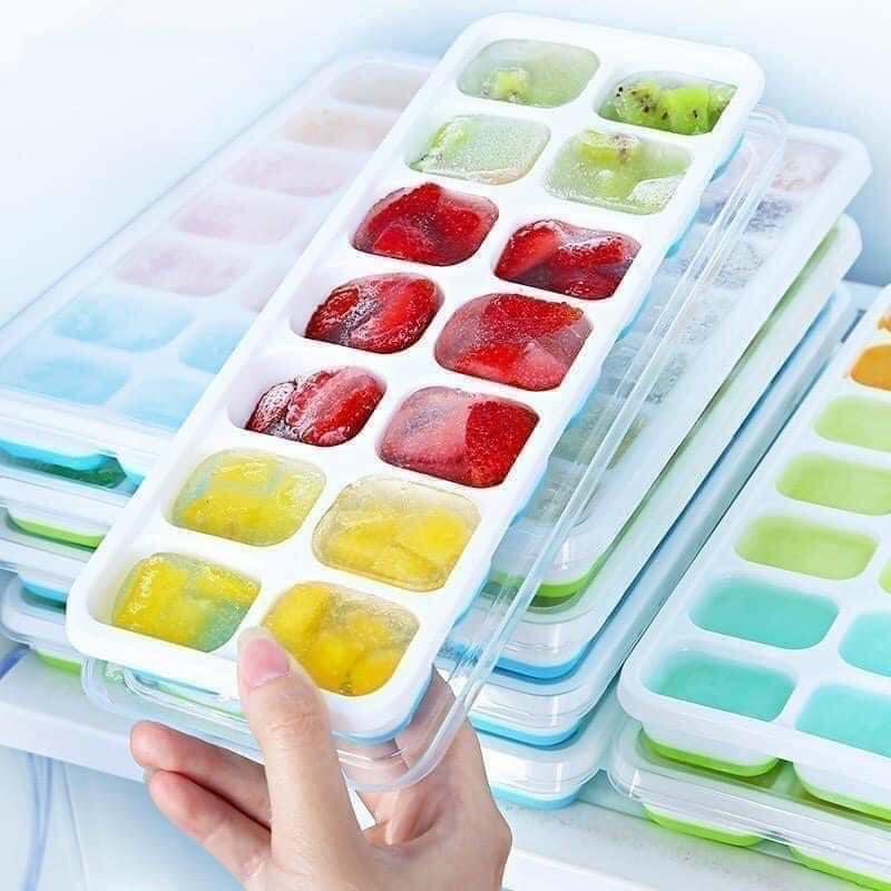  Combo 5 Khay Đá Silicon Kích Thước Lớn 5.4x9.8x3cm Có Nắp Đậy Dễ Dàng Lấy Đá An Toàn Tiện Ích Cho Tủ Lạnh 