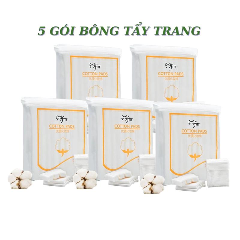  Set 5 Gói Bông tẩy trang quốc dân 222 miếng vuông Cotton Pads mềm mịn dai 