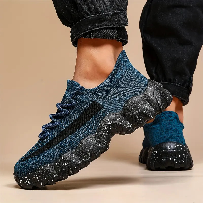Men's Knit Breathable Running Shoes, Lace Up Comfy Soft Sole Sneakers For Outdoor Jogging All Seaons 1
