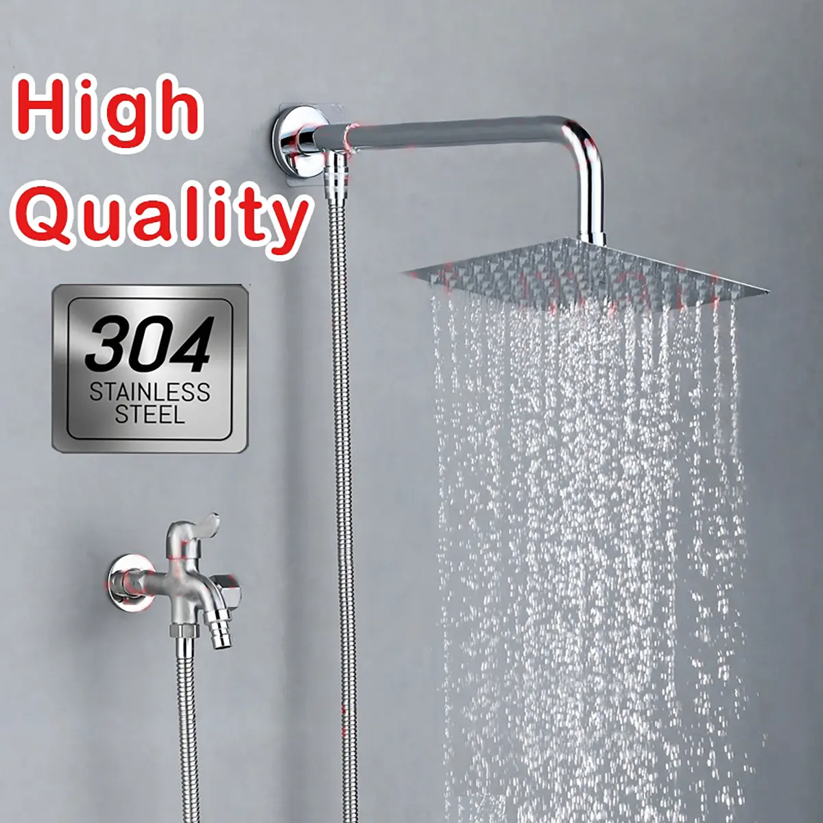 High quality Stainless Steel 304 Square Shower Set square Round shape With Two Way Faucet Full Set