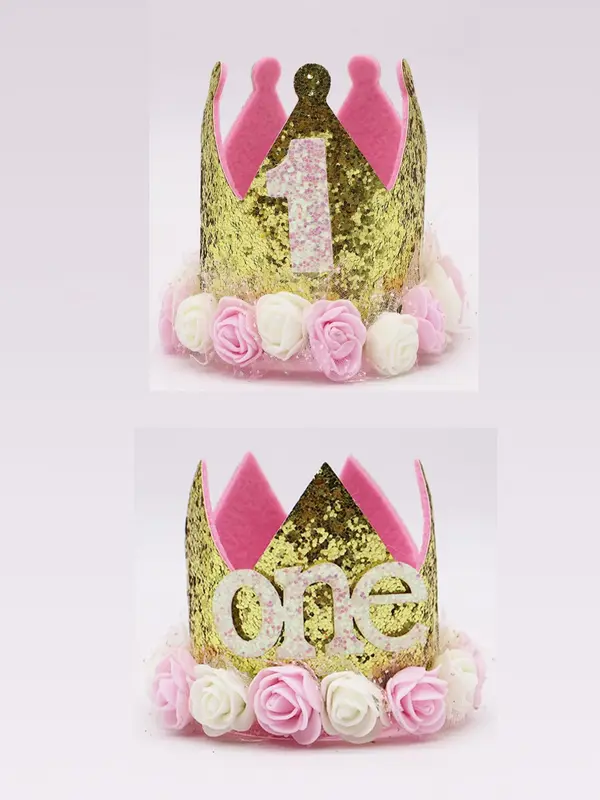 Number 1 Crown Shaped Birthday Headband, Cute Glitter Crown Headband, Fashion Hair Accessories for Women & Girls, Party Supplies 0