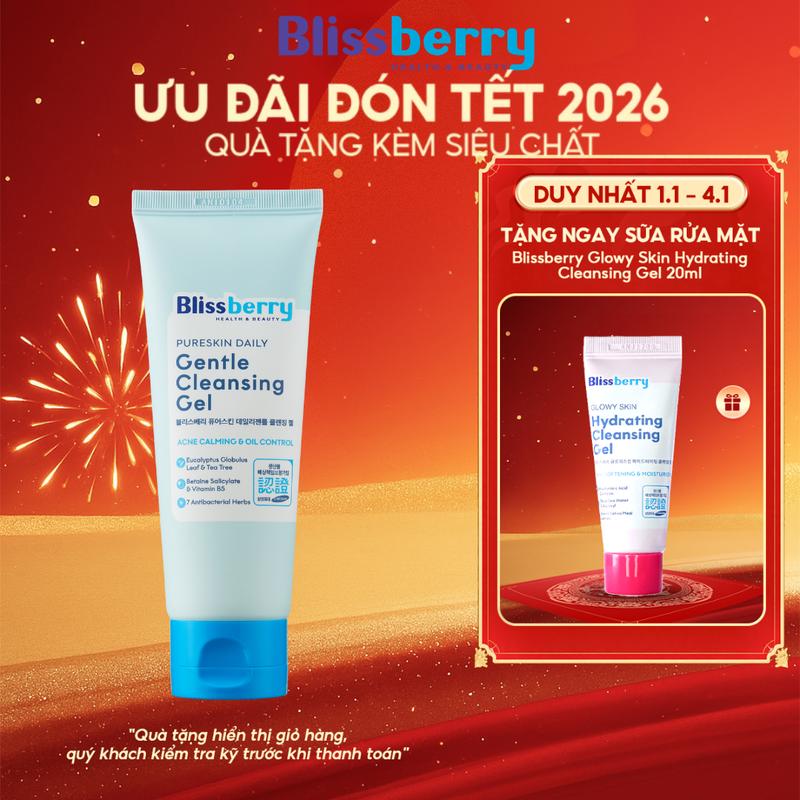 Sữa rửa mặt dịu nhẹ làm sạch & hỗ trợ mụn Blissberry Daily Gentle Cleansing Gel 100ml