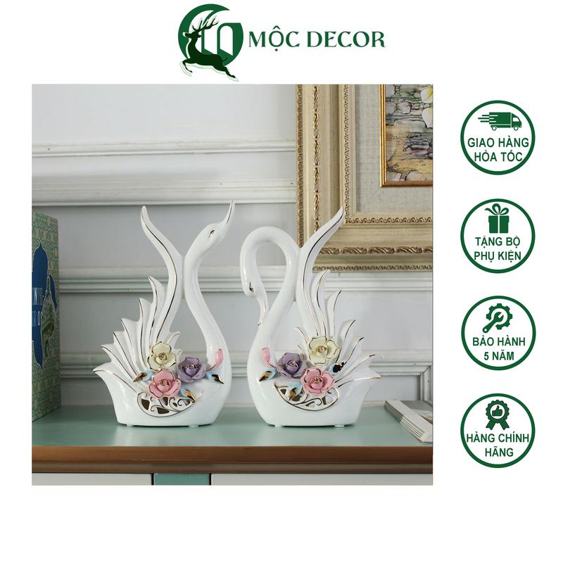 Decor Phong Thủy Đôi Thiên Nga Trắng Đính Hoa Cao Cấp Sang Trọng Trang Trí Không Gian Nội Thất Phòng Khách Trang Trí Nhà Gia Đình Cửa Hàng AH03 Decor Phòng