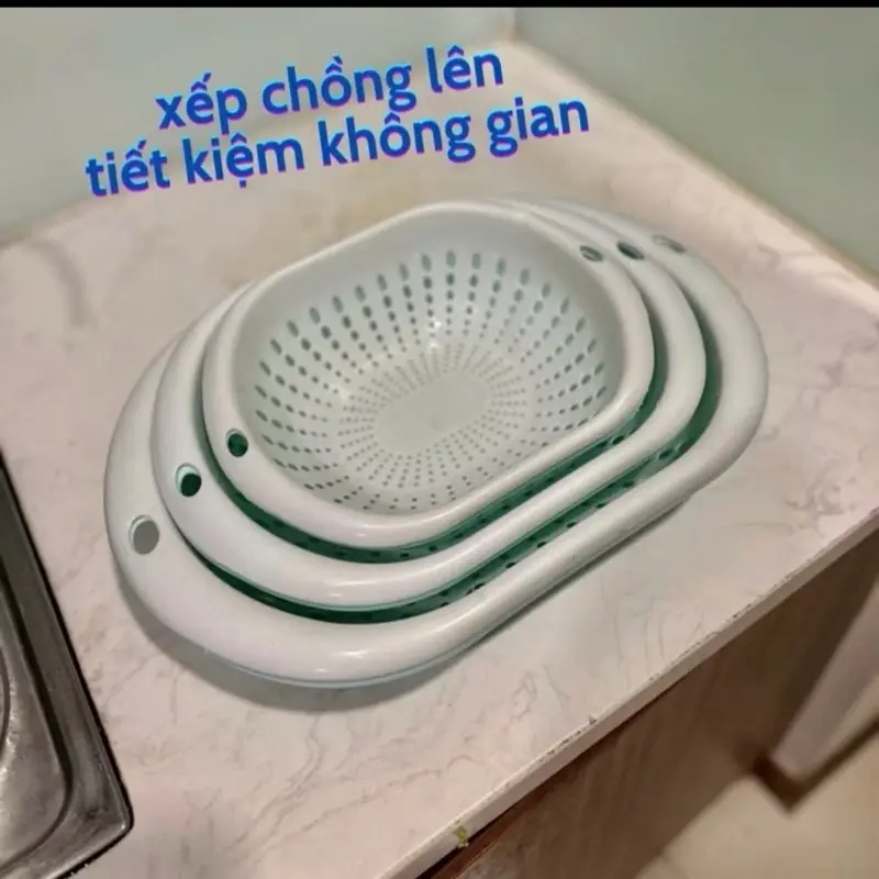 Bộ thau rổ nhựa loại bầu ECOMAX cao cấp 6 món dày đẹp đựng thực phẩm rau quả - Set 3 bộ rổ nhựa bầu kèm thau 2