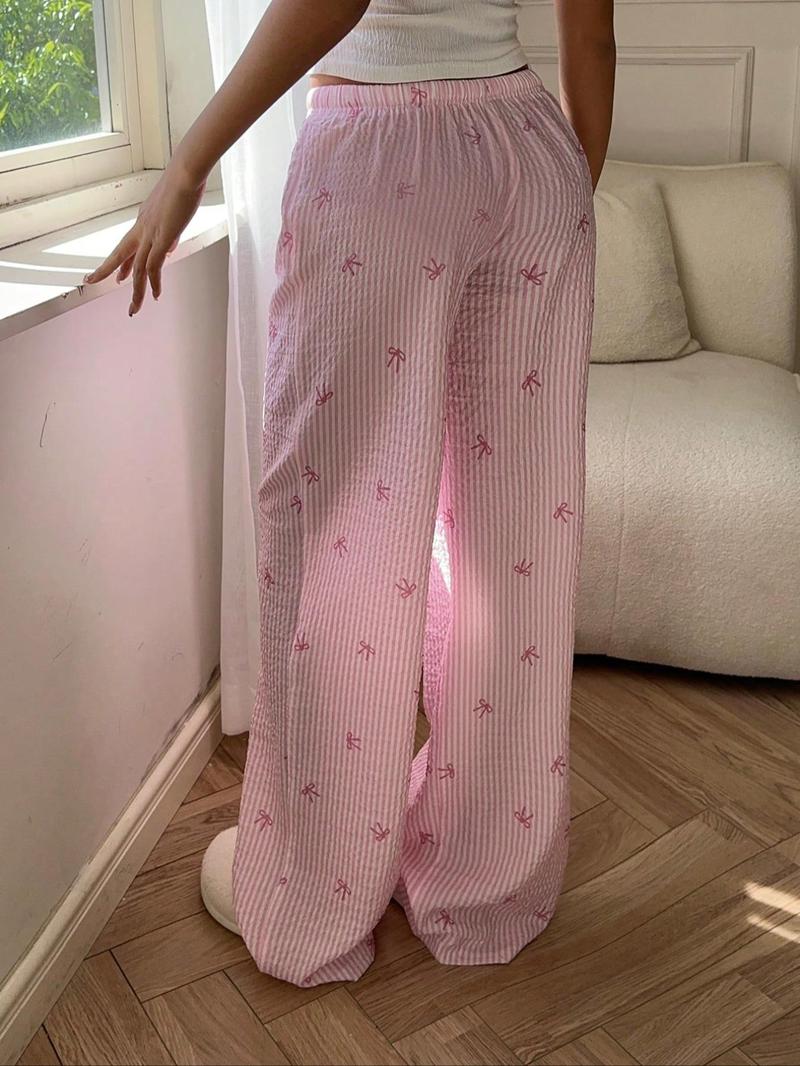 Product Introduction of Women's Striped Print Tie Waist Pants, Casual Comfy Trousers for Daily Wear, Ladies Bottoms for All Seasons, Pajamas 6