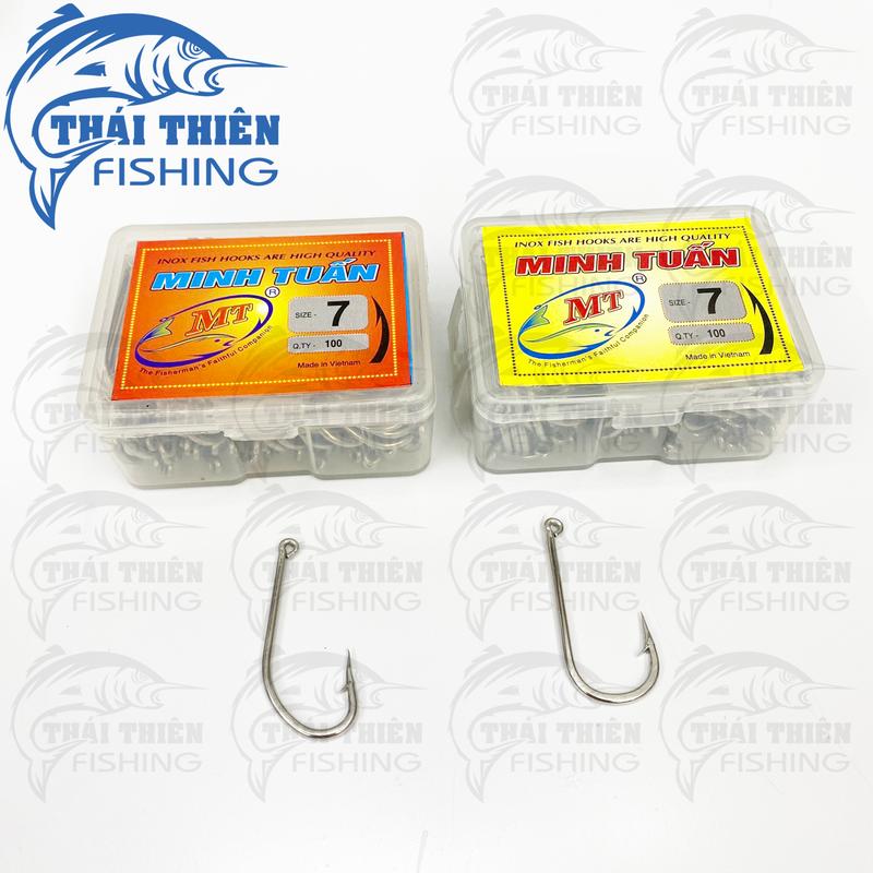  Lưỡi Câu Minh Tuấn Hộp Đỏ Vàng Chất Liệu Inox Dùng Câu Biển Giăng Cắm Cá Lươn Ếch Hộp 100 Cái 