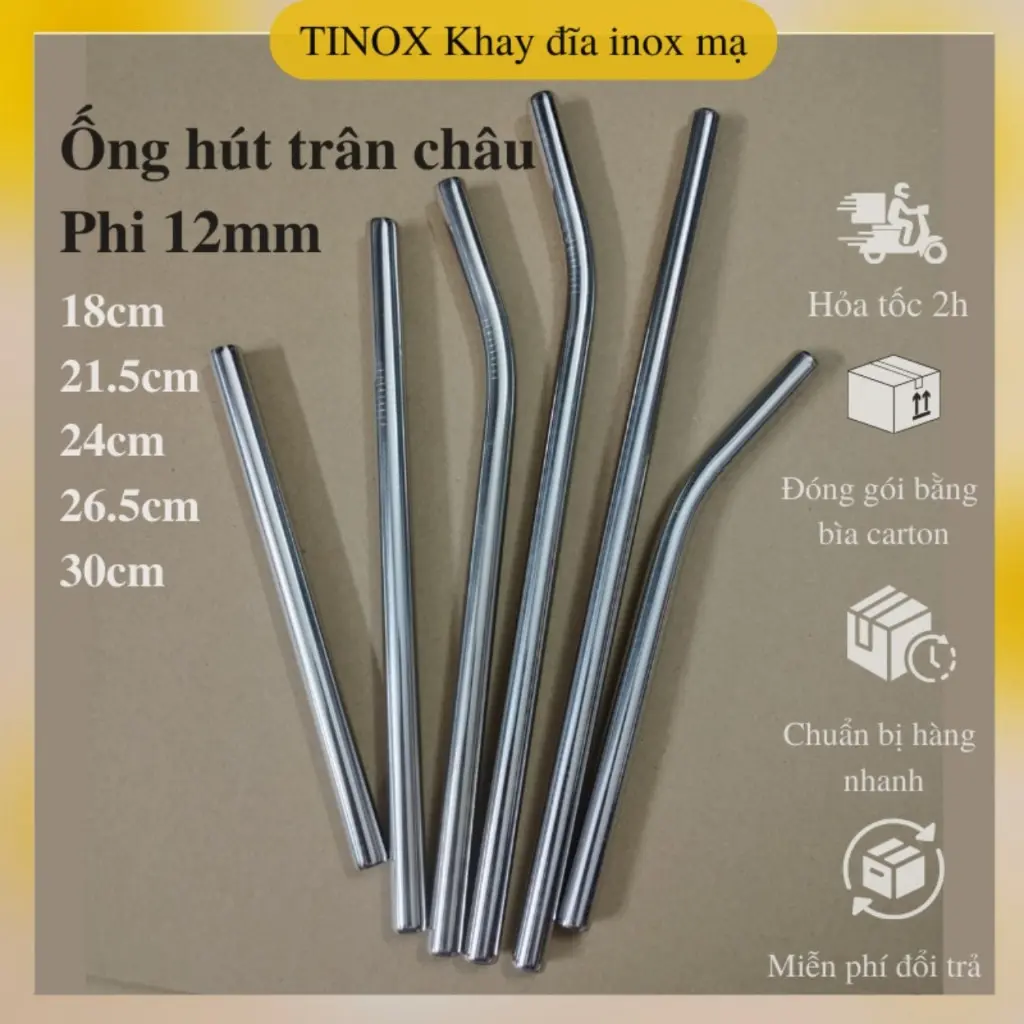 Ống hút trân châu inox 304 TAMUSHOP92 Ống hút cong thẳng mạ màu vàng hồng đen ống ngắn 18cm ống dài 30cm OI002